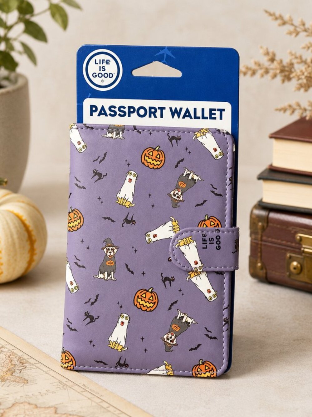 Life Is Good Halloween Passport Wallet Dogs Ghosts Pumpkins Purple NWT